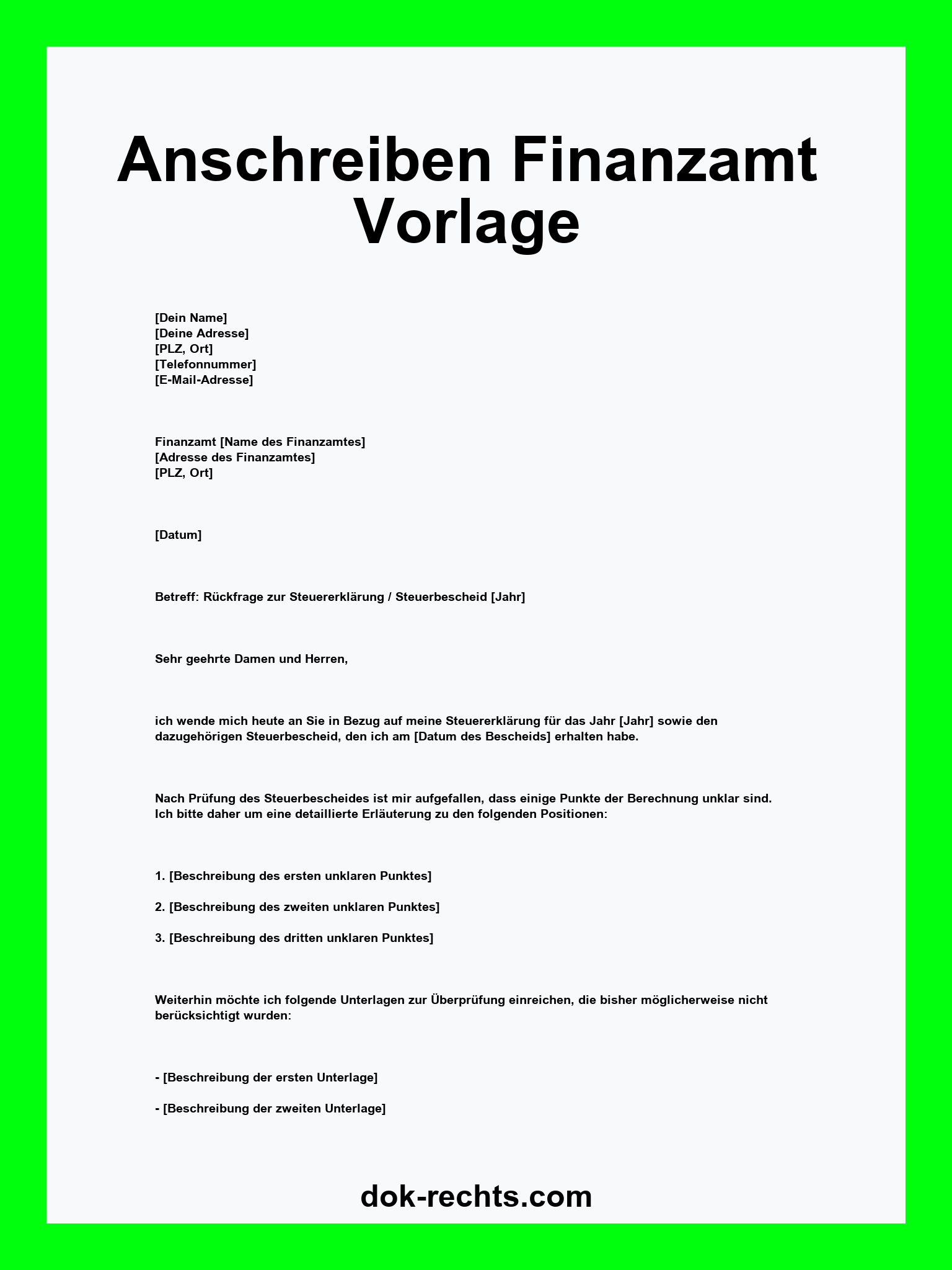 Anschreiben Finanzamt Vorlage WORD