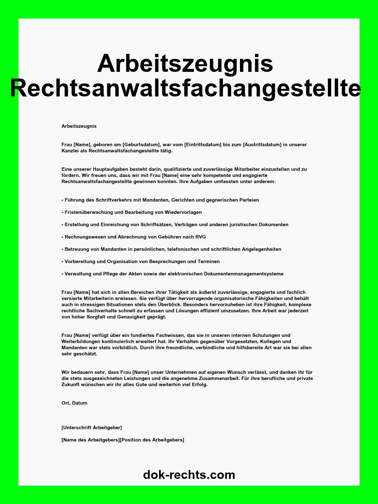 Arbeitszeugnis Rechtsanwaltsfachangestellte