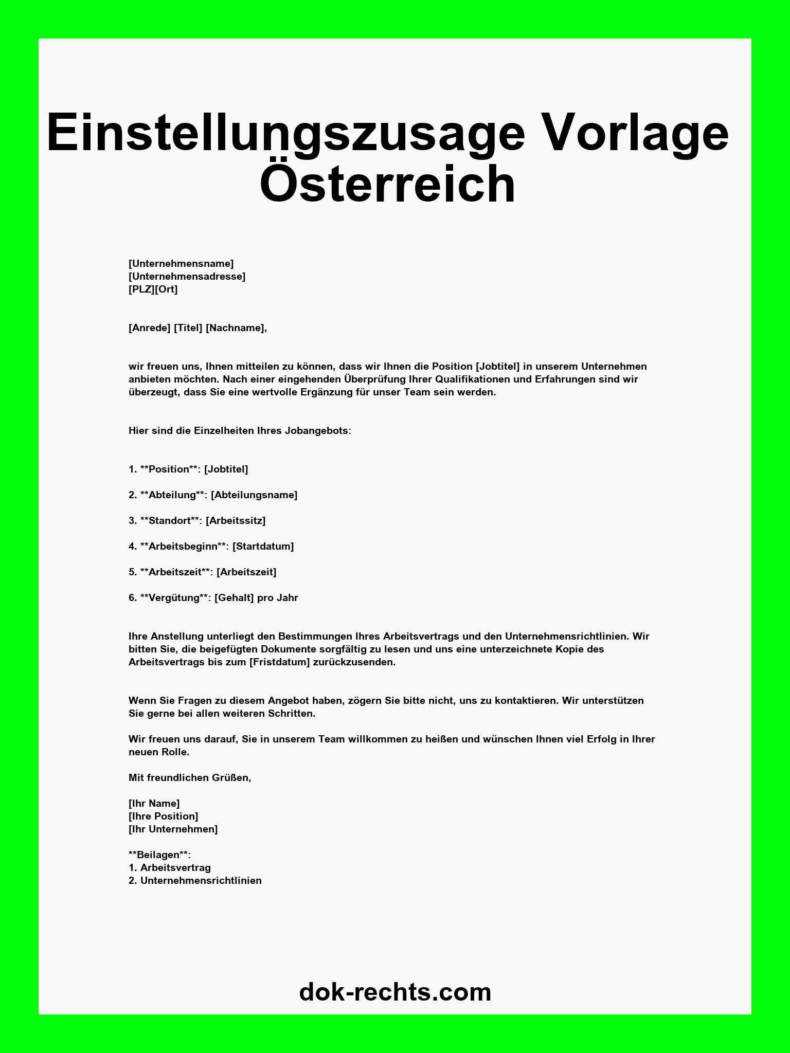 Einstellungszusage Vorlage Österreich