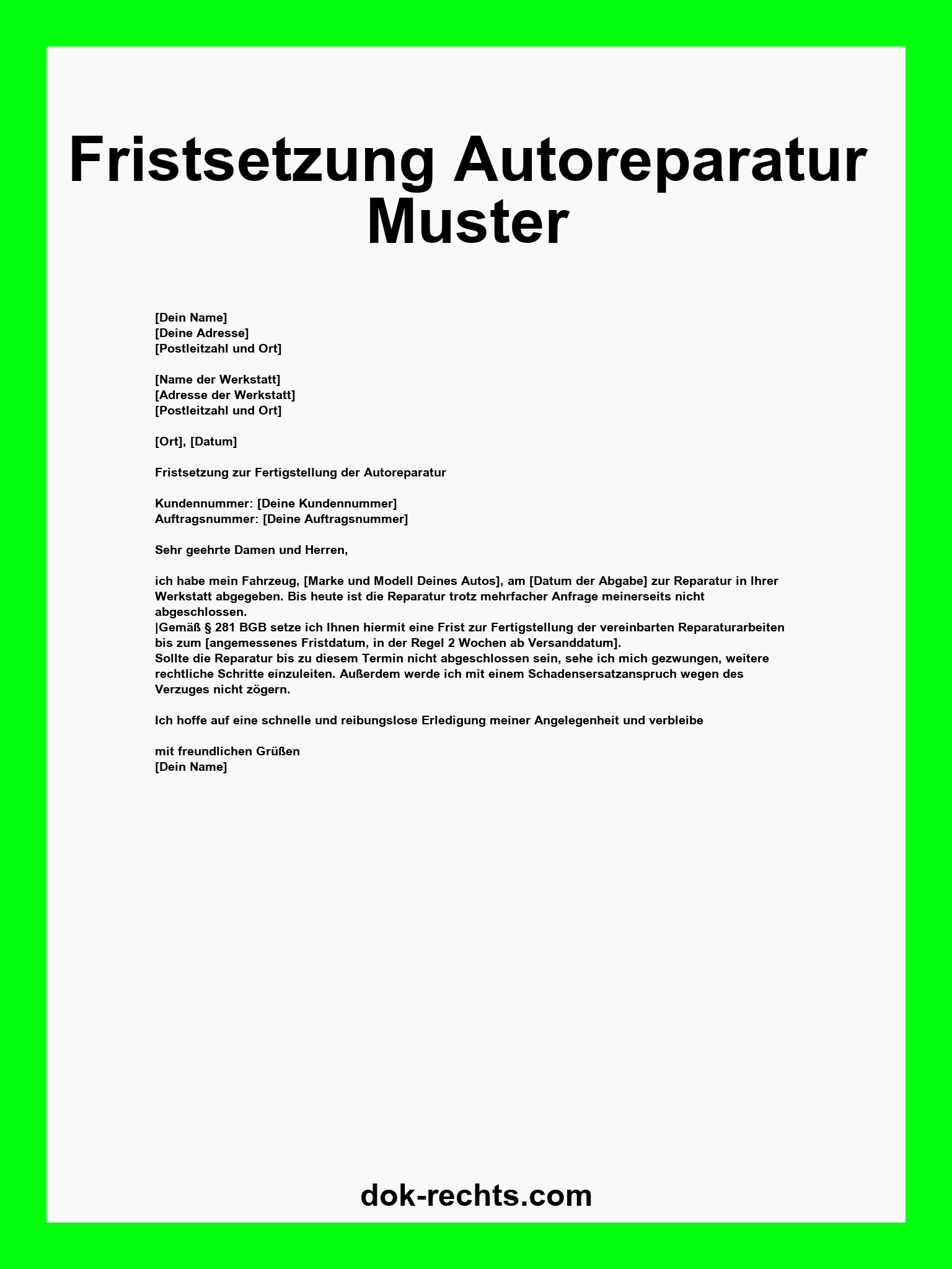 Fristsetzung Autoreparatur Muster