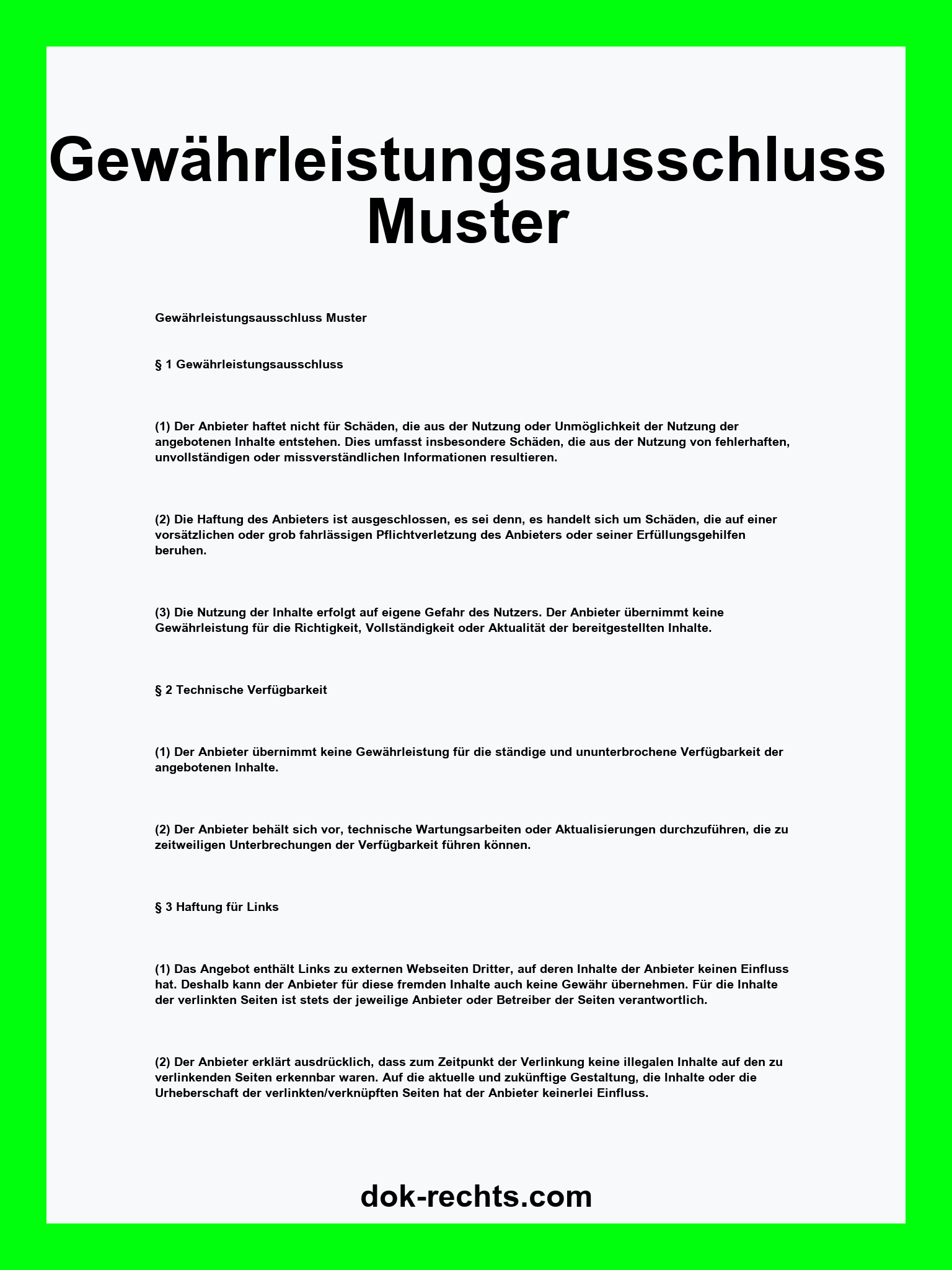 Gewährleistungsausschluss Muster