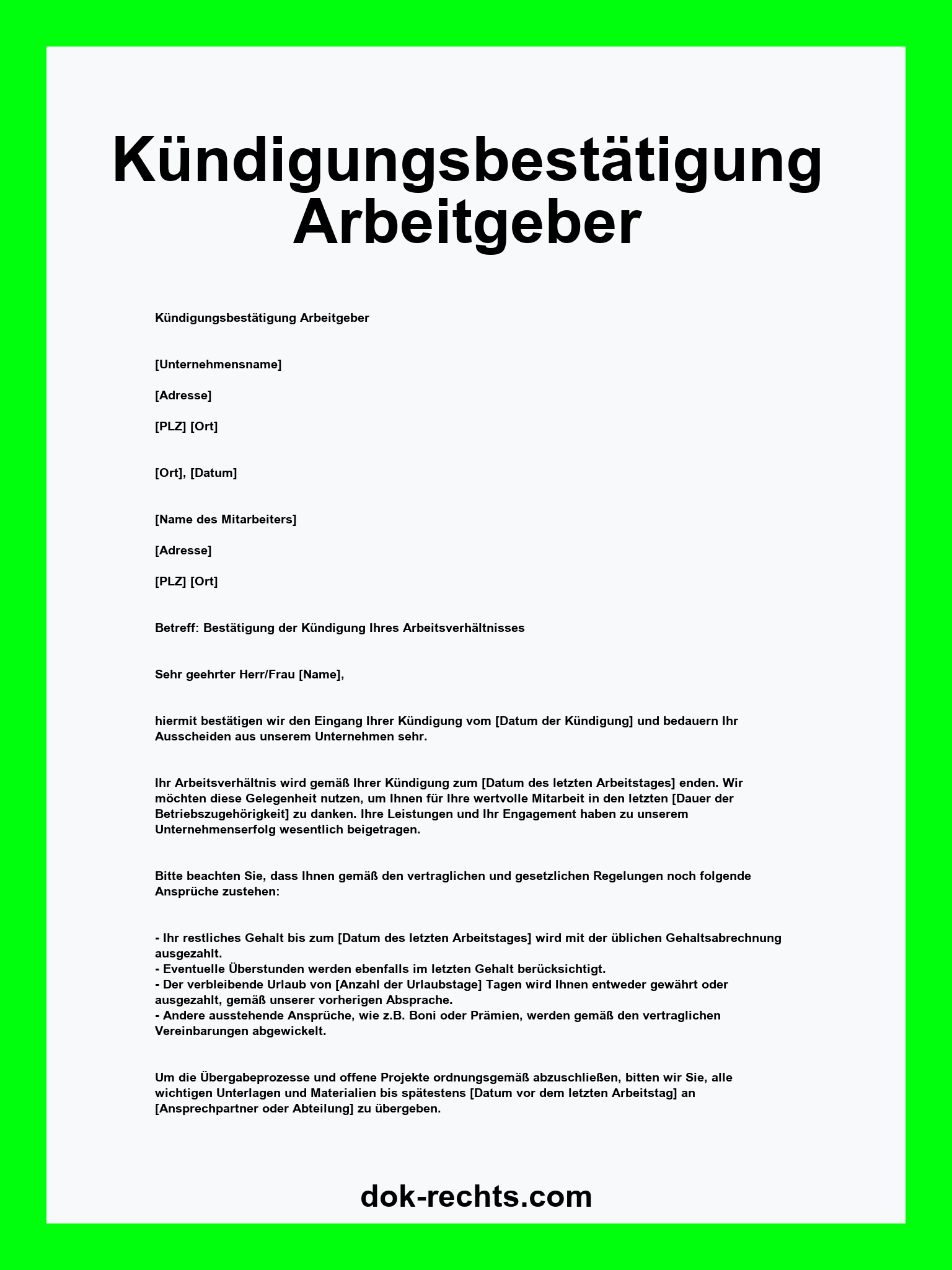 Kündigungsbestätigung Arbeitgeber