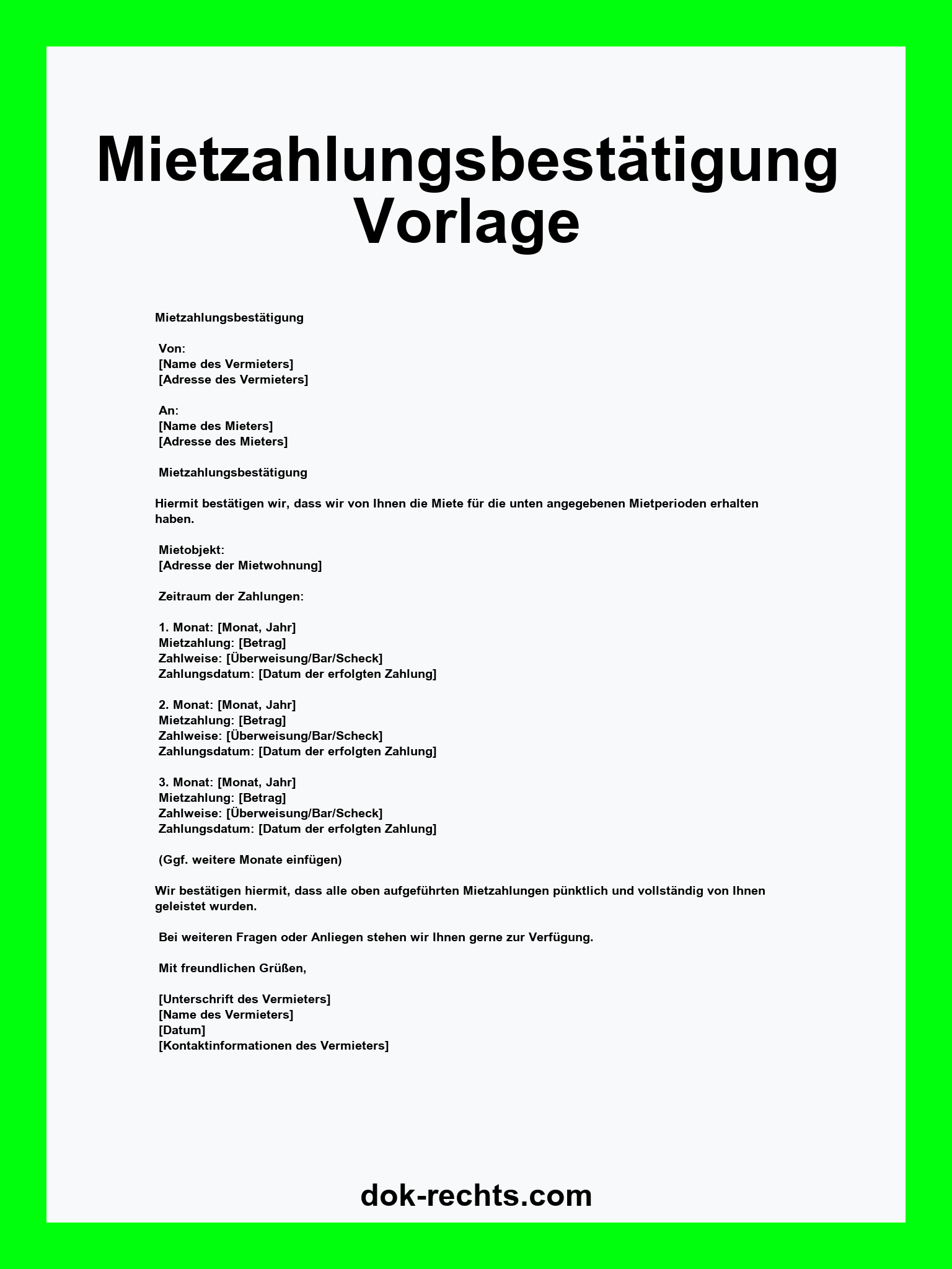 Mietzahlungsbestätigung Vorlage WORD