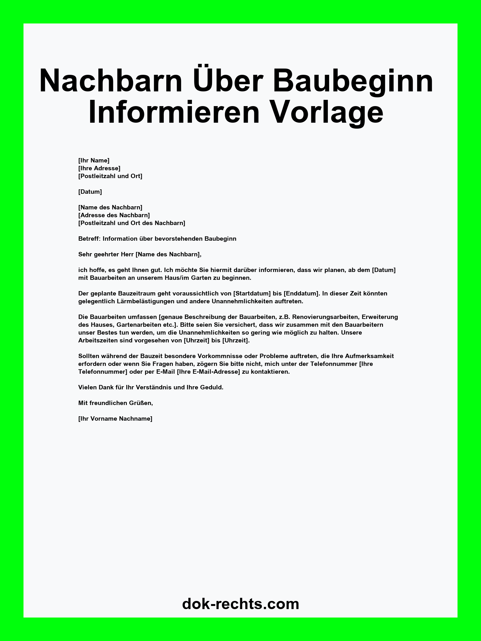 Nachbarn Über Baubeginn Informieren Vorlage