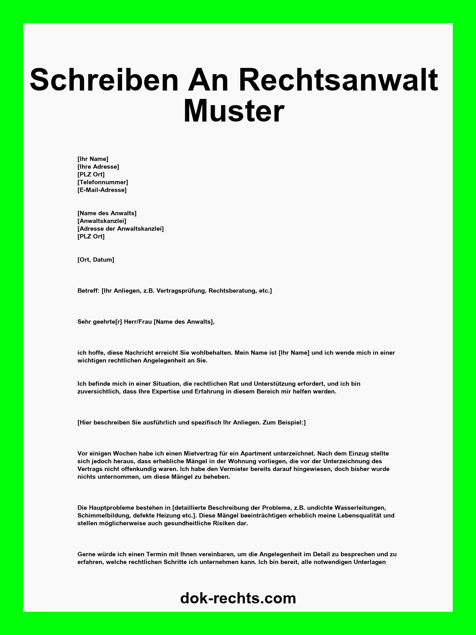 Schreiben An Rechtsanwalt Muster