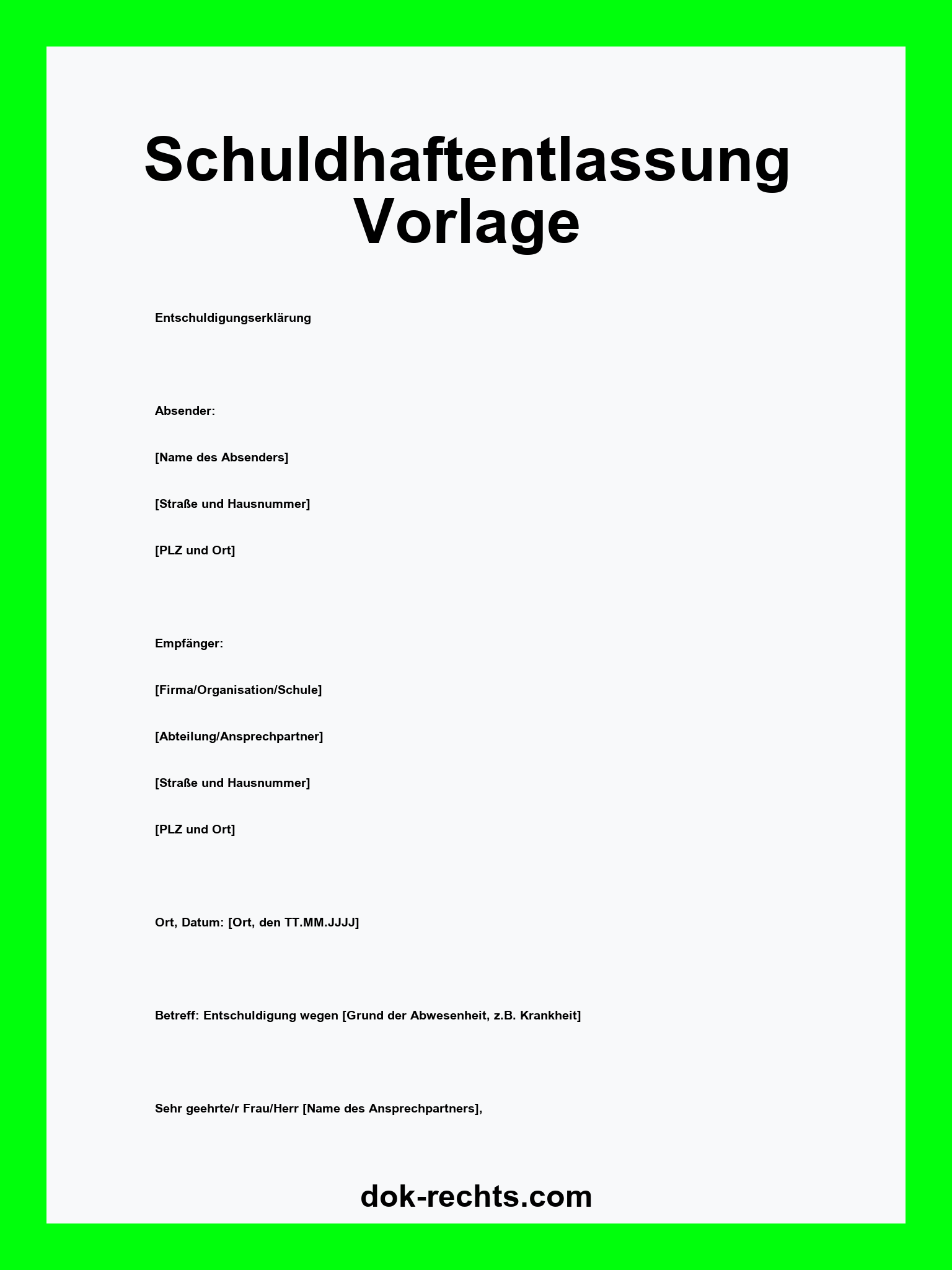 Schuldhaftentlassung Vorlage