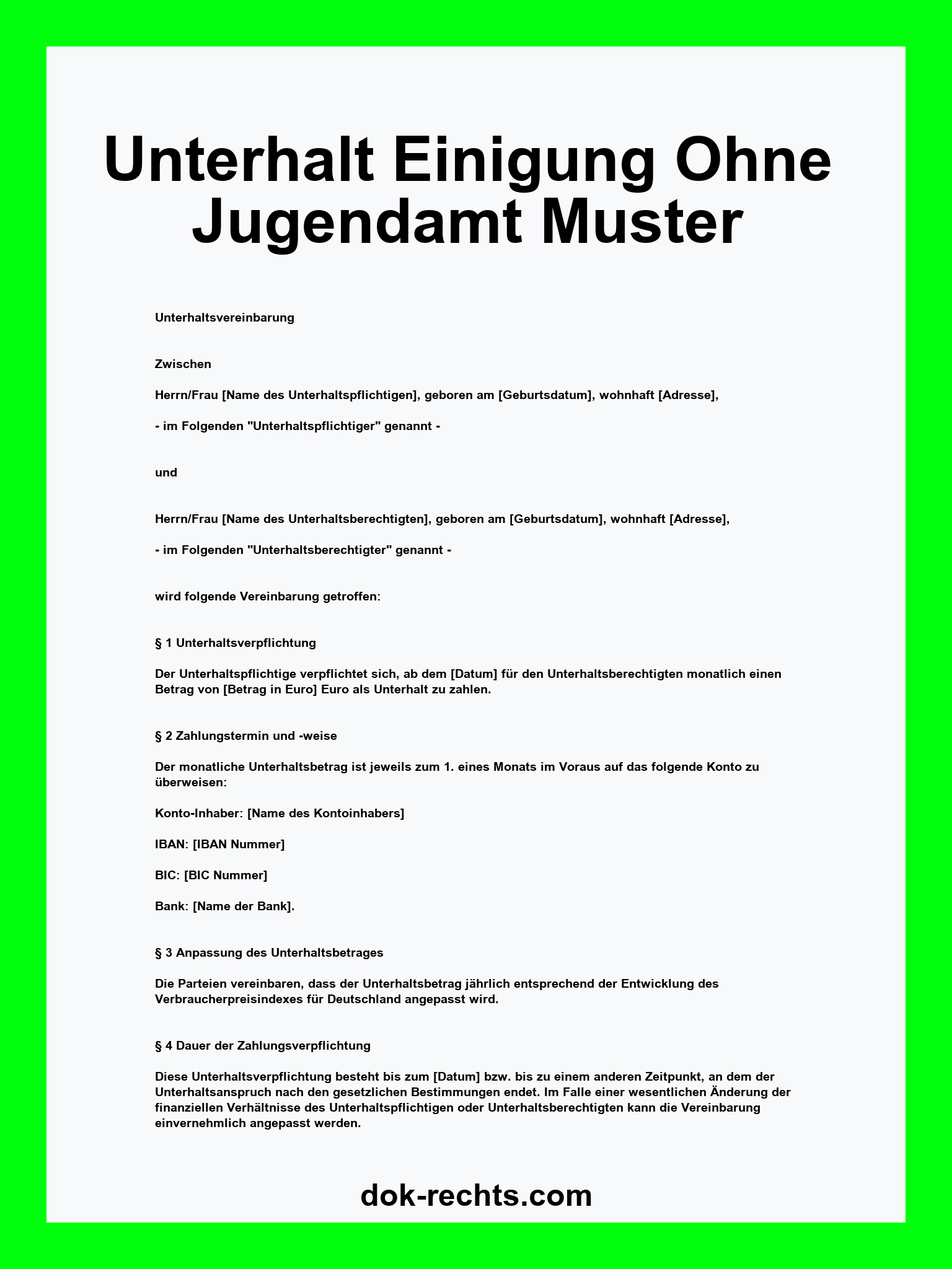 Unterhalt Einigung Ohne Jugendamt Muster PDF