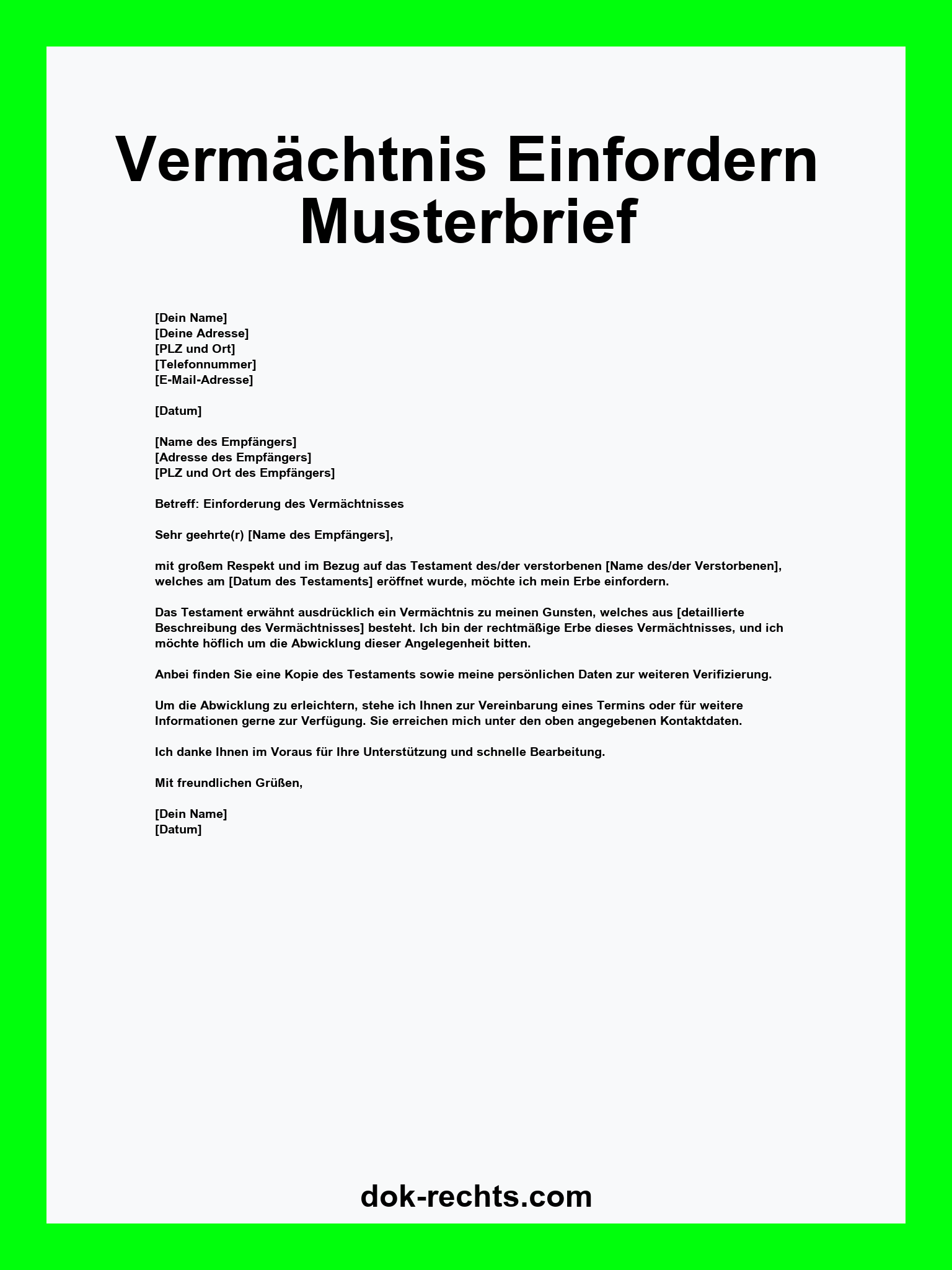 Vermächtnis Einfordern Musterbrief