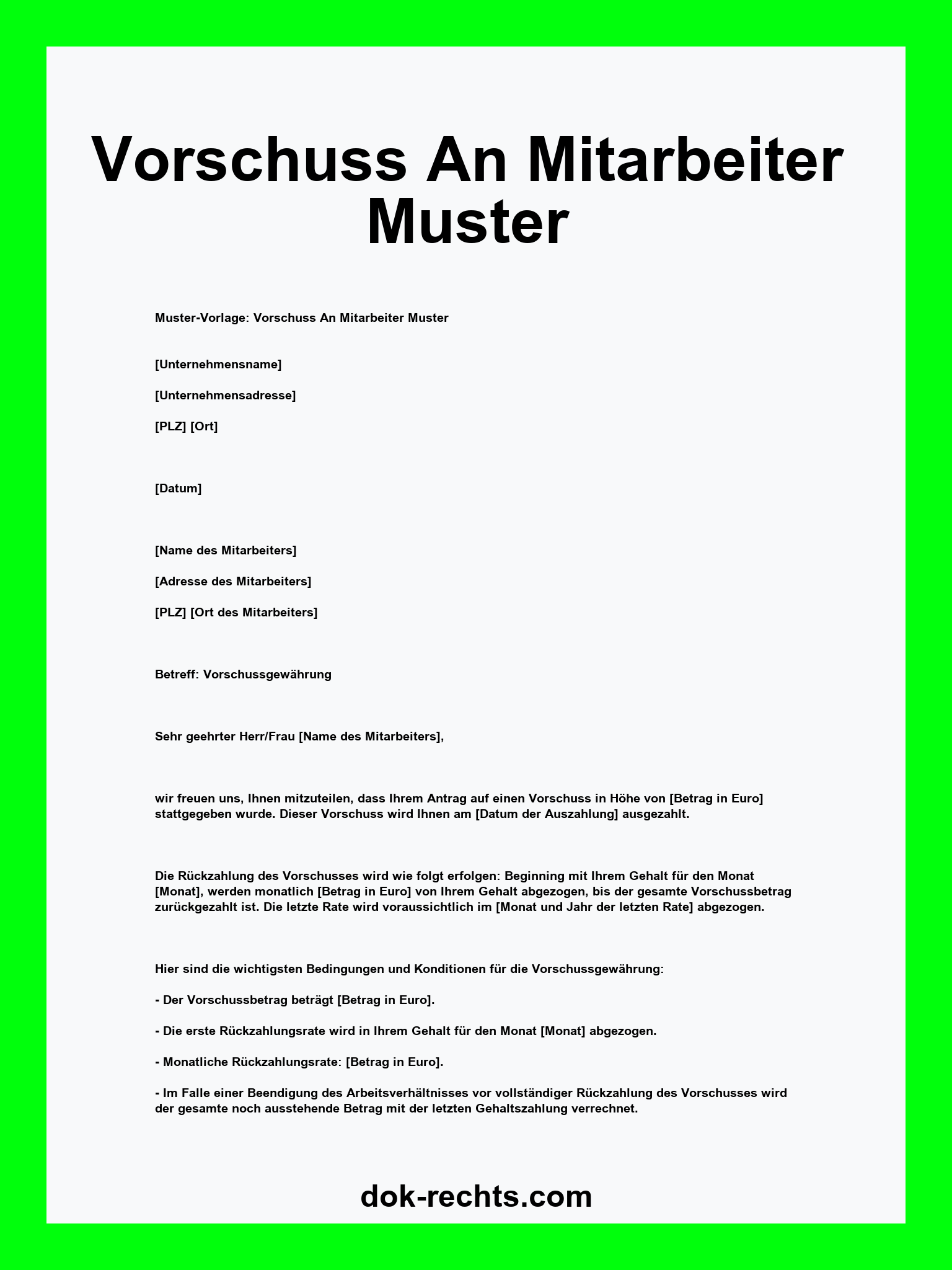 Vorschuss An Mitarbeiter Muster